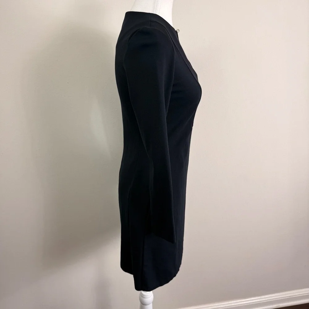 Tory Burch Black Knit Rory Long Sleeve Keyhole Mini Dress Logo Pearl Button XS